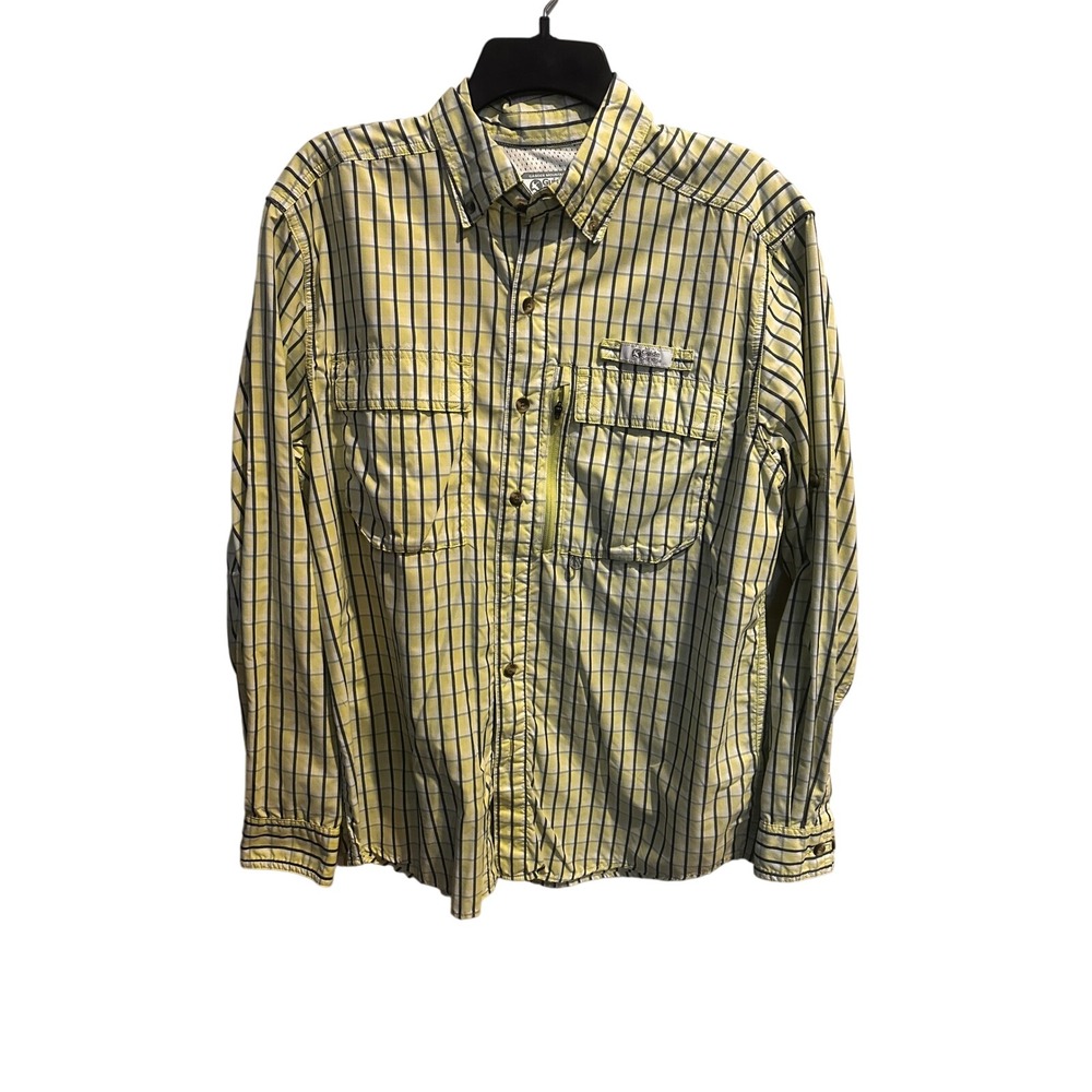 Gander Mountain Guide Series Mens Yellow Plaid Long Sleeve Fishing Shirt Medium - Picture 2 of 5